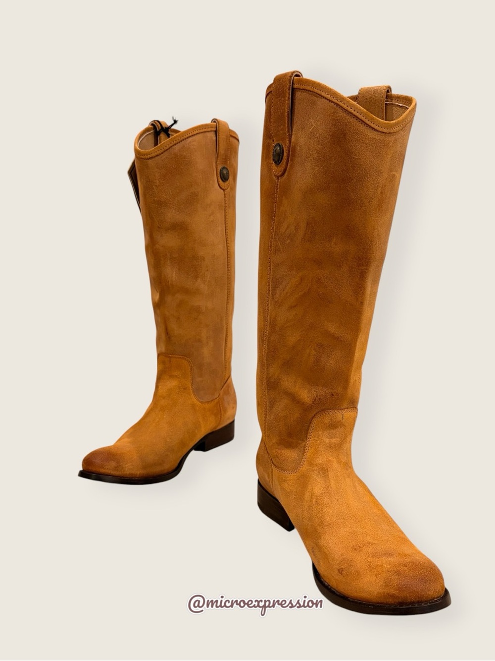 $399 Frye Melissa Button Tan Real Leather Distressed Tall Comfy Knee High Boot - Picture 9 of 16